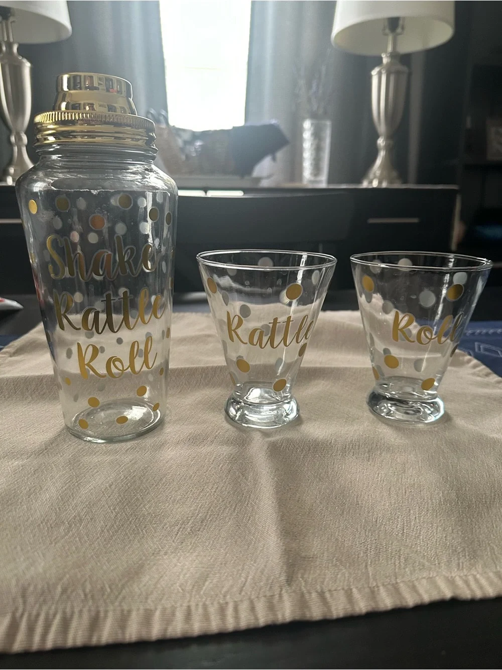Gold Polka Dot Cocktail Shaker Set - 'Shake Rattle Roll'
